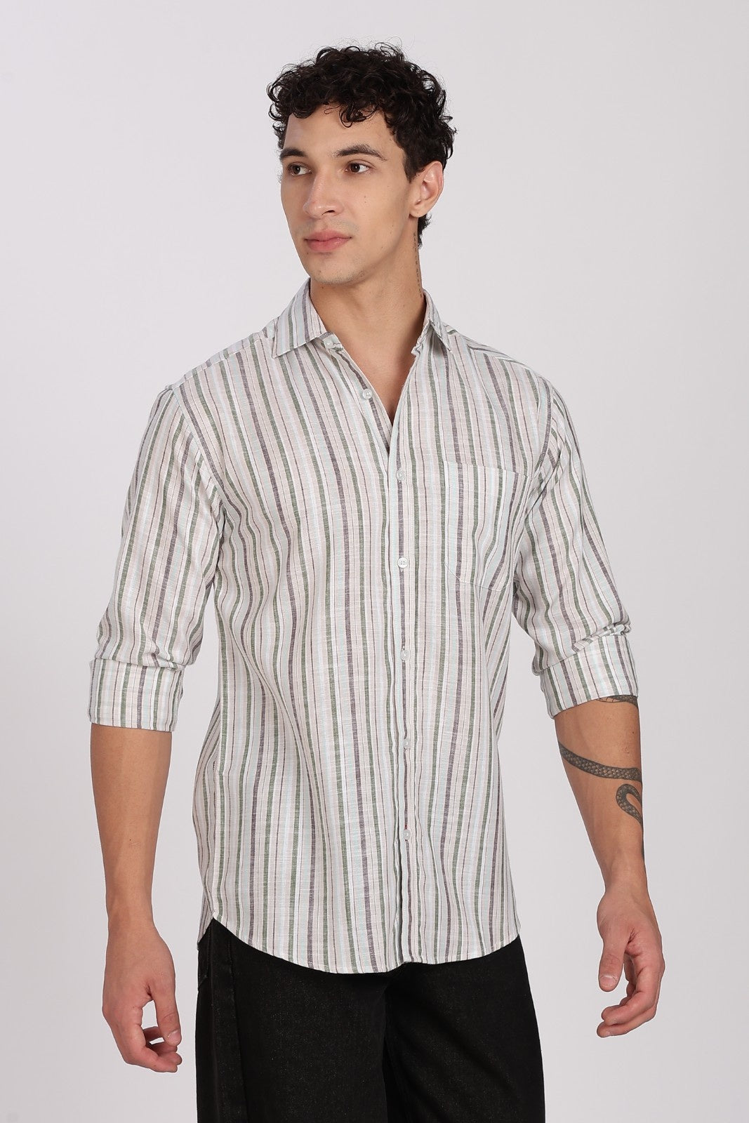 White Multi-Stripe Linen Full Sleeve Shirt