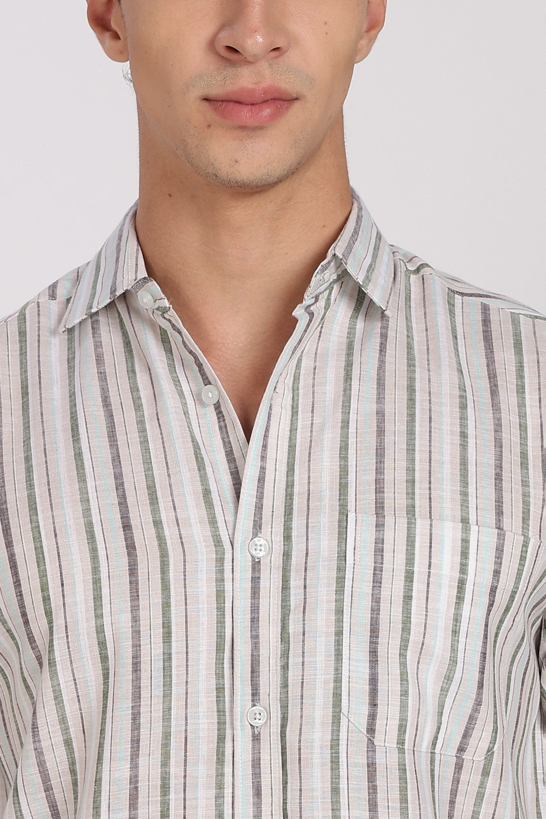 White Multi-Stripe Linen Full Sleeve Shirt