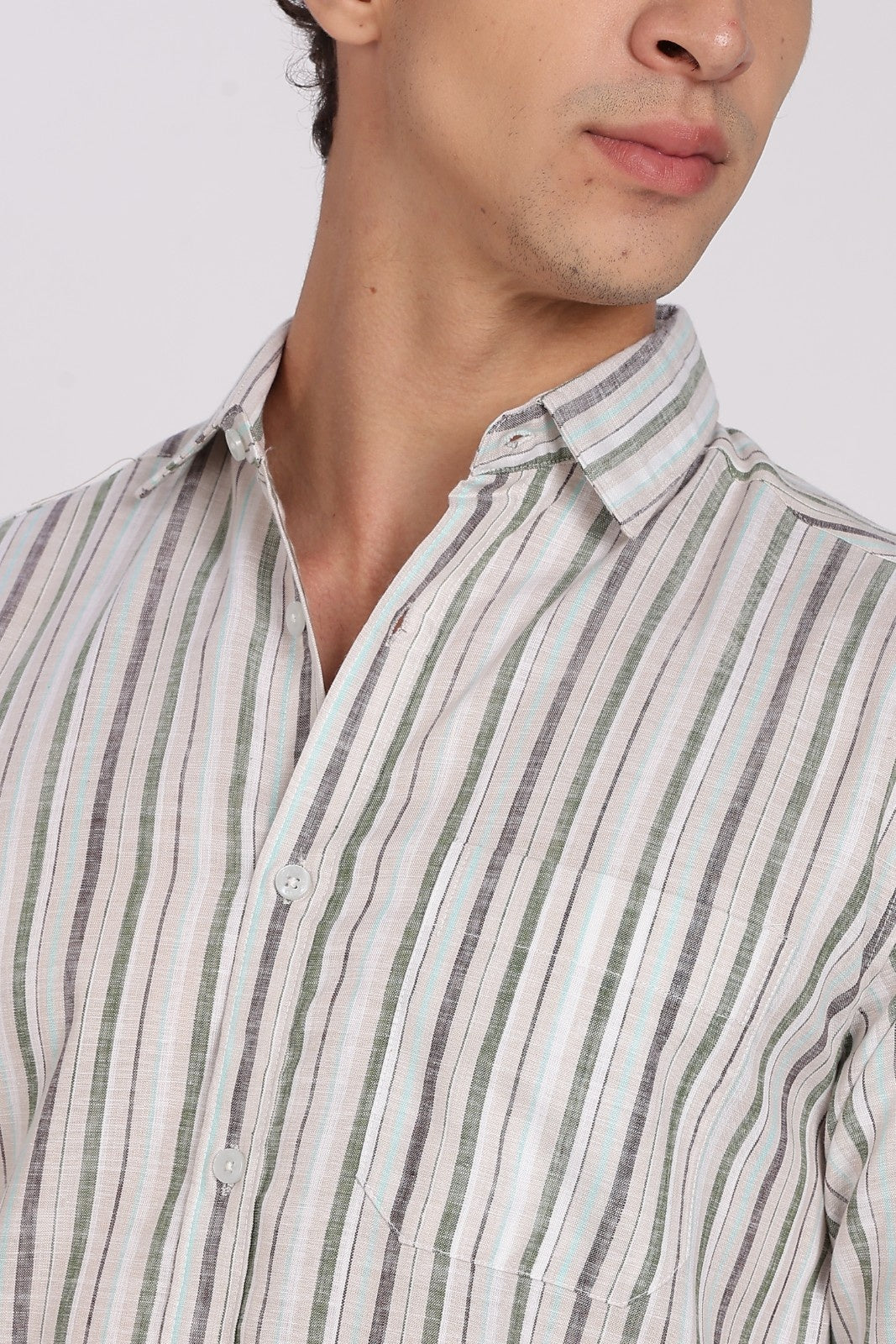 White Multi-Stripe Linen Full Sleeve Shirt