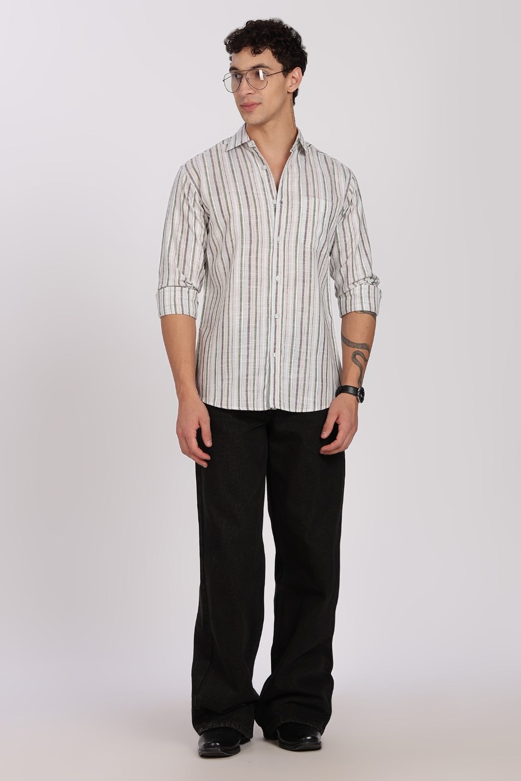 White Multi-Stripe Linen Full Sleeve Shirt