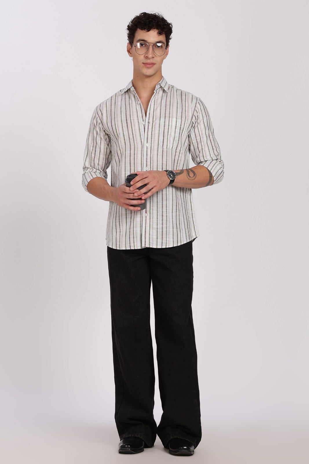 White Multi-Stripe Linen Full Sleeve Shirt