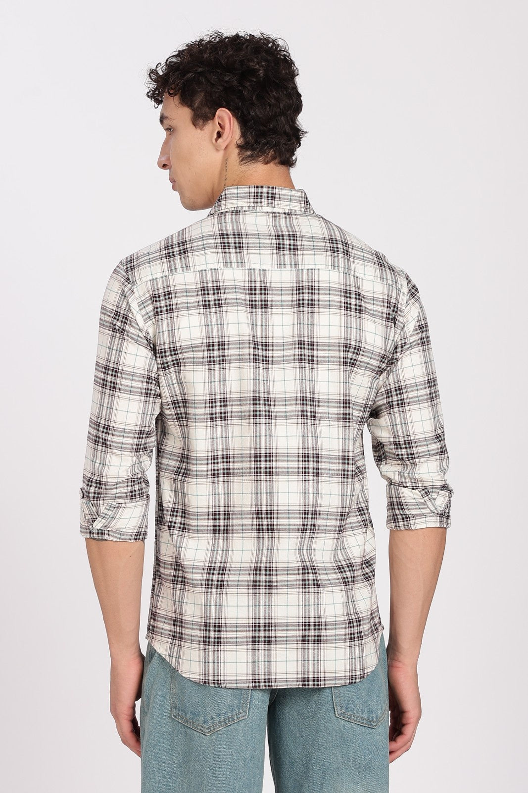 Cream Tartan Check Full Sleeve Flannel Shirt