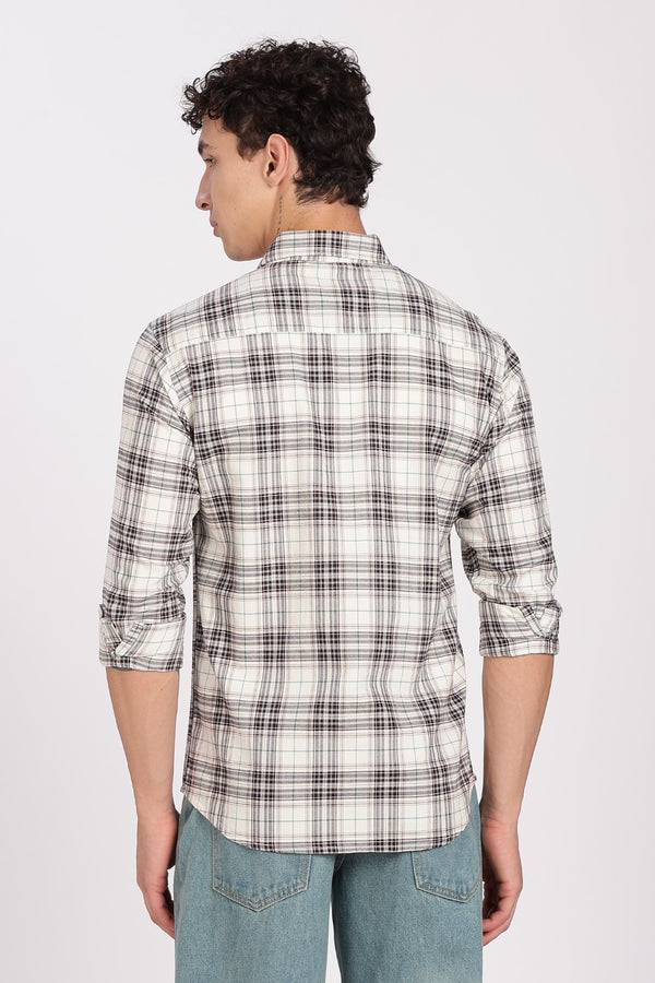 Cream Tartan Check Full Sleeve Flannel Shirt
