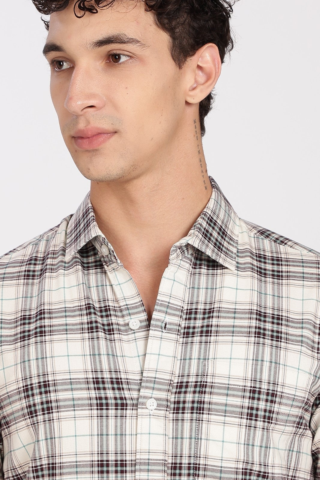 Cream Tartan Check Full Sleeve Flannel Shirt