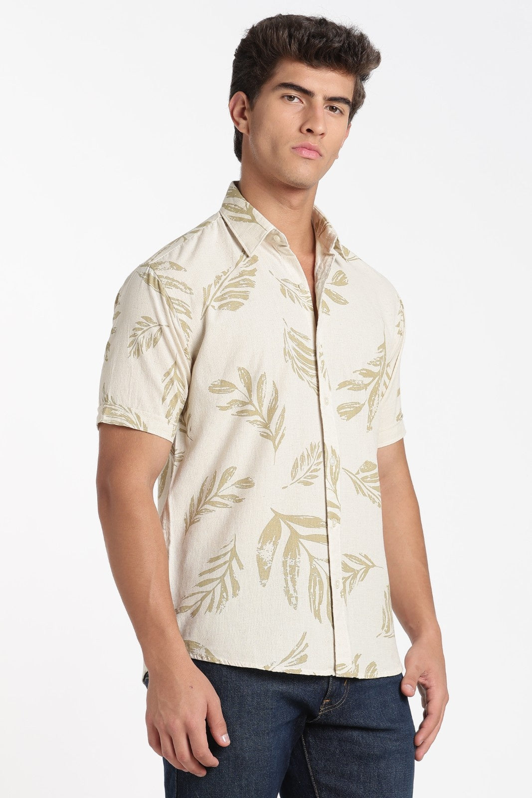 Cream Tropical Leaf Print Shirt