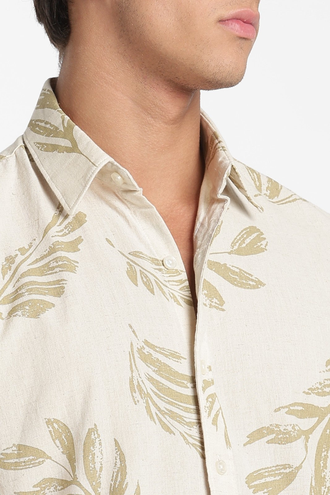 Cream Tropical Leaf Print Shirt