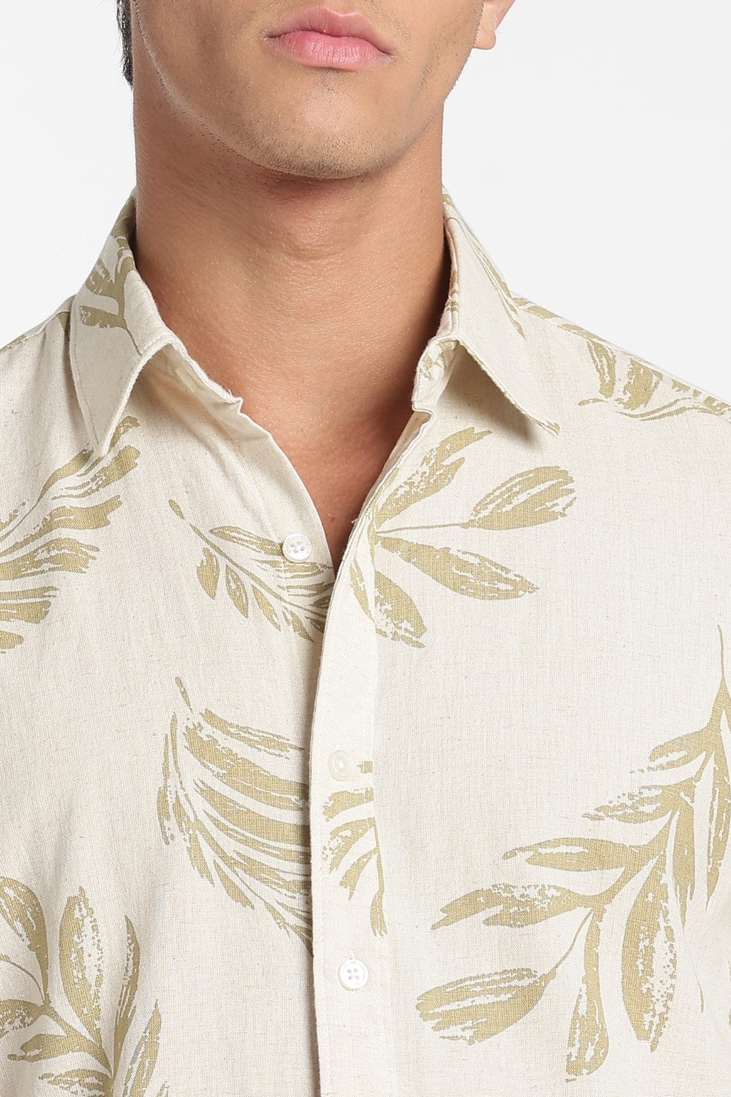 Cream Tropical Leaf Print Shirt