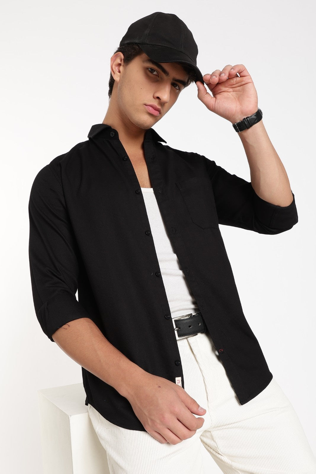 Black Linen Full Sleeve Shirt