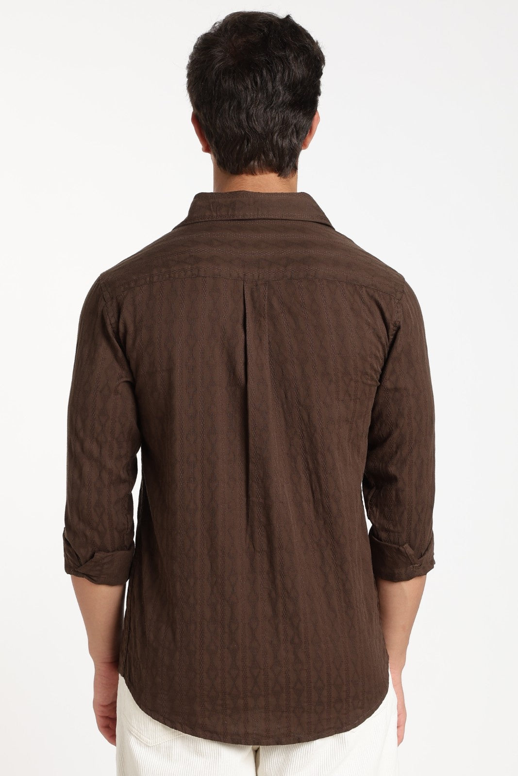 Dark Brown Jacquard Stripe Full Sleeve Shirt