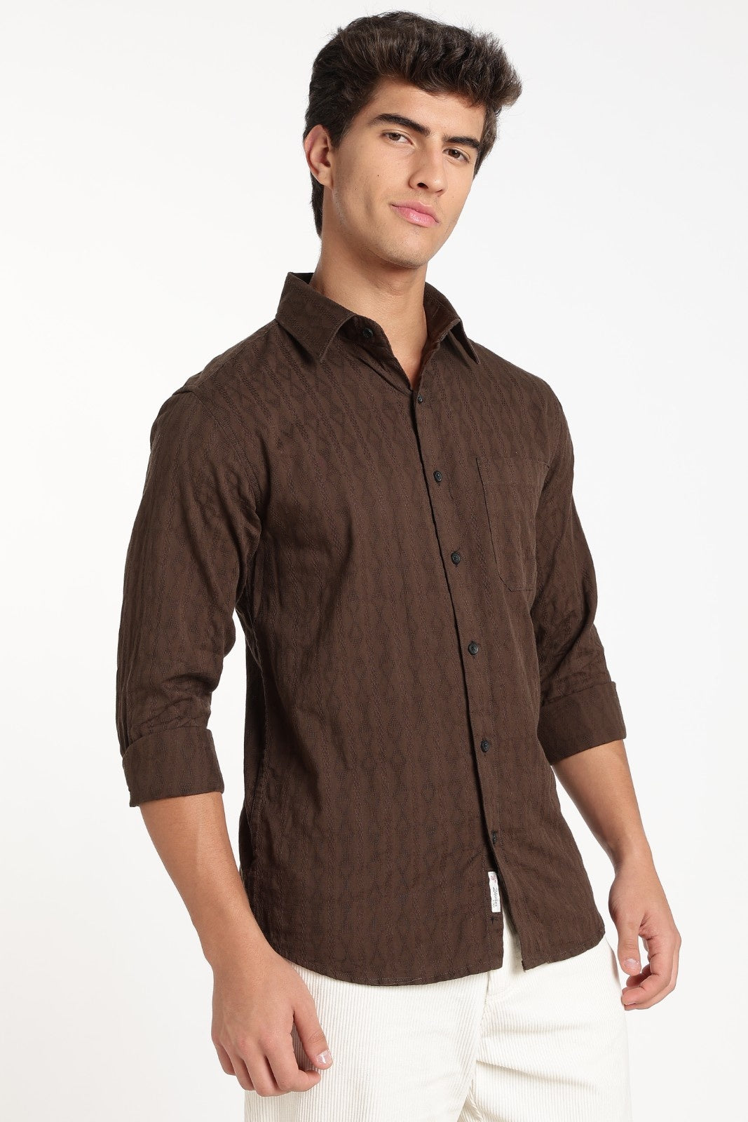 Dark Brown Jacquard Stripe Full Sleeve Shirt