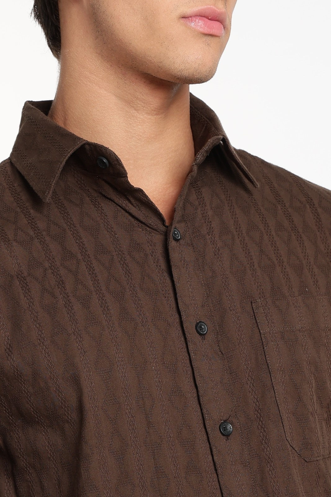 Dark Brown Jacquard Stripe Full Sleeve Shirt