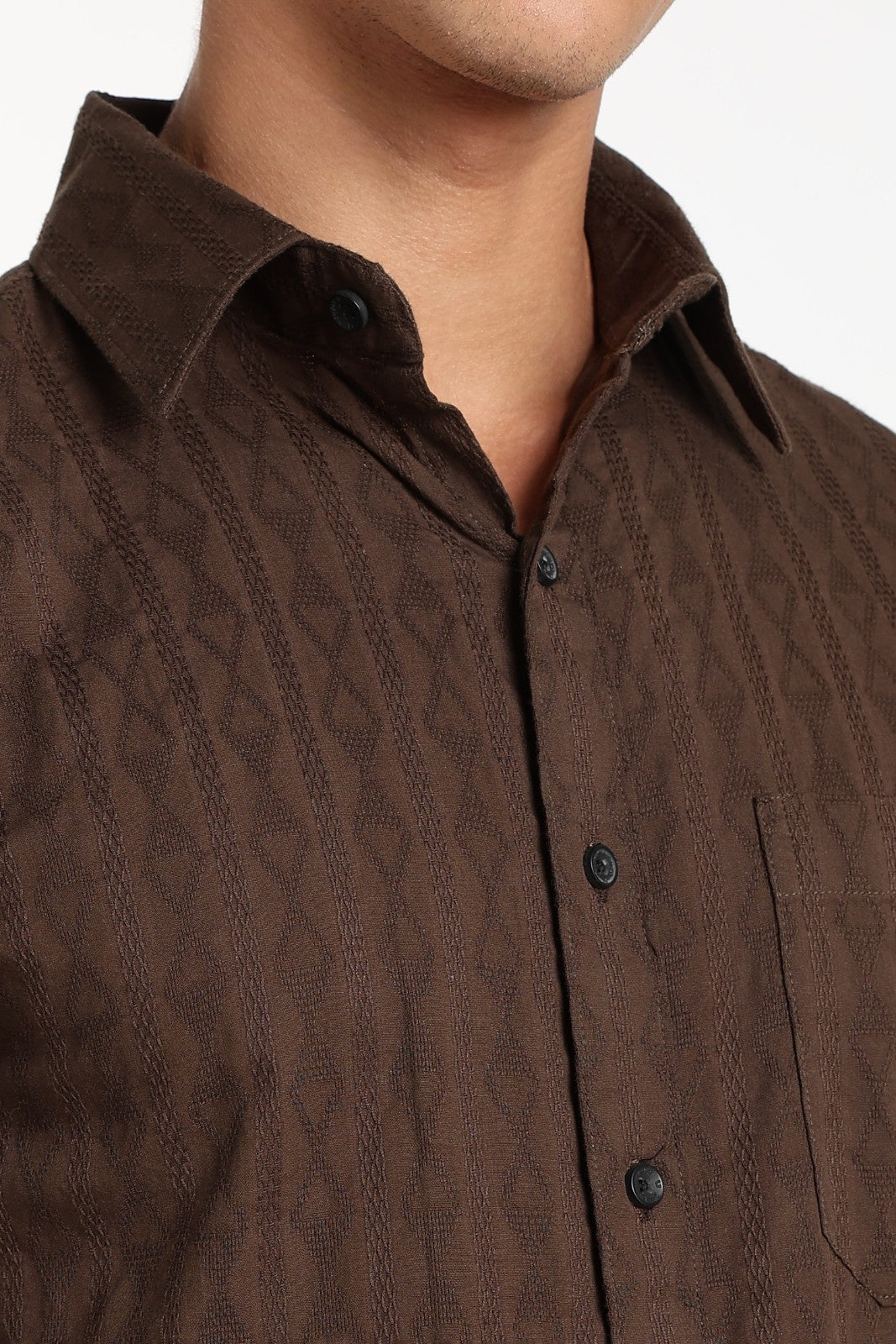 Dark Brown Jacquard Stripe Full Sleeve Shirt