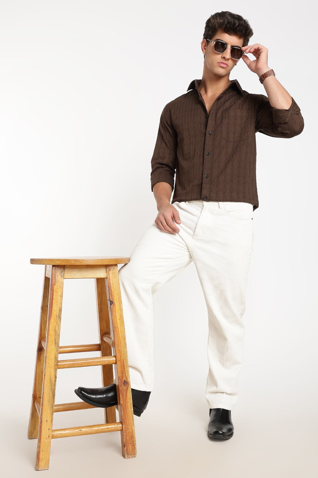 Dark Brown Jacquard Stripe Full Sleeve Shirt