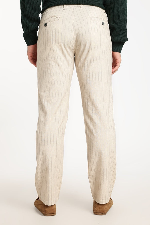 Cream Pinstripe Linen Drawstring Trousers