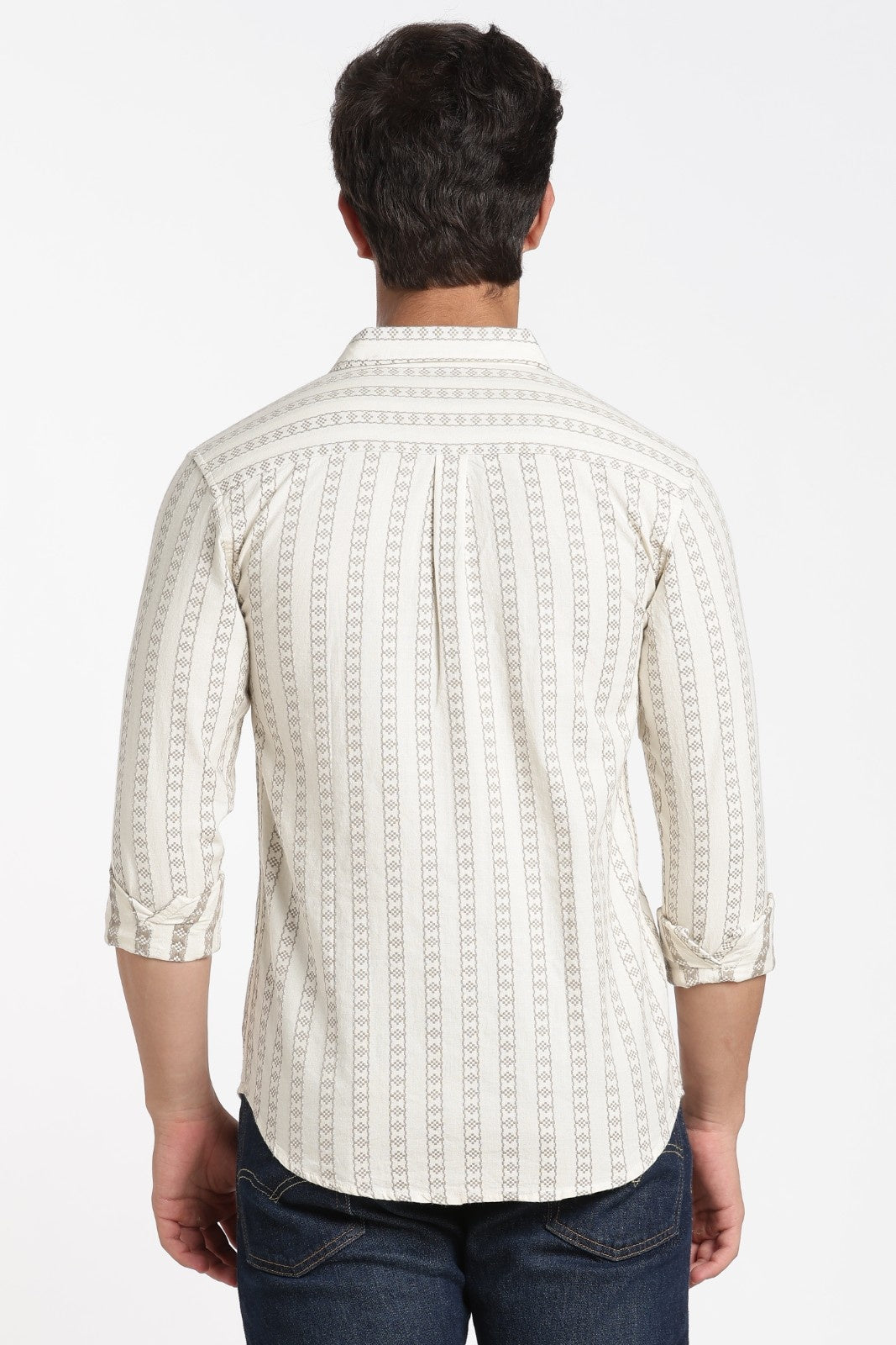Cream Jacquard Stripe Full Sleeve Shirt