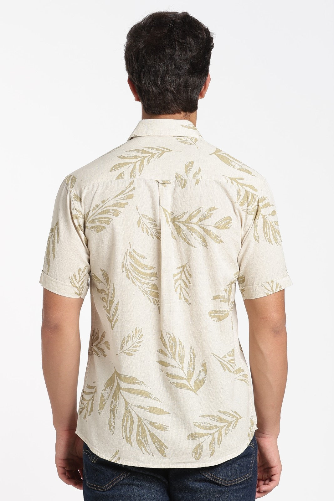 Cream Tropical Leaf Print Shirt