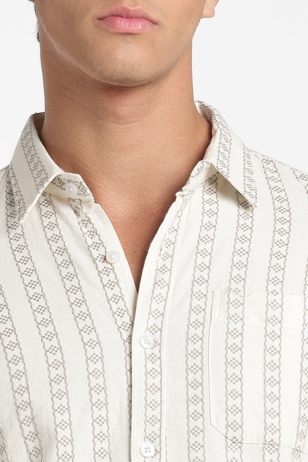 Cream Jacquard Stripe Full Sleeve Shirt
