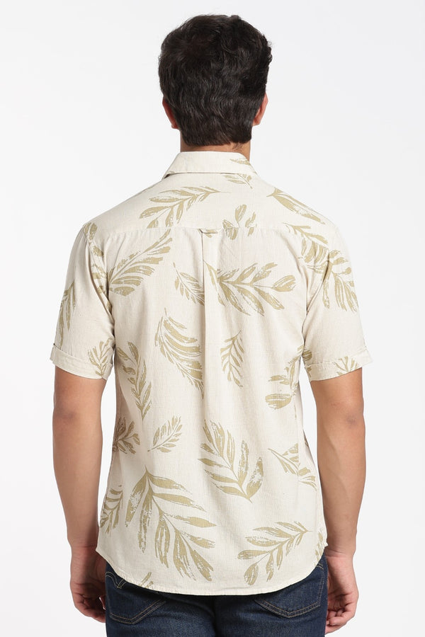 Cream Tropical Leaf Print Shirt