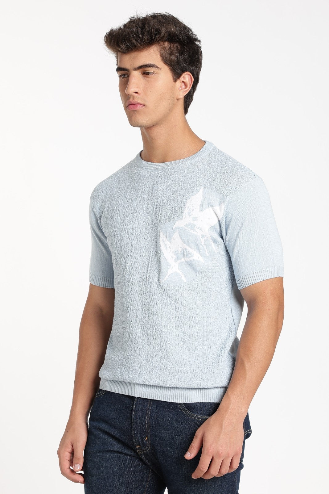Sky Blue Floral Jacquard Knit Tee