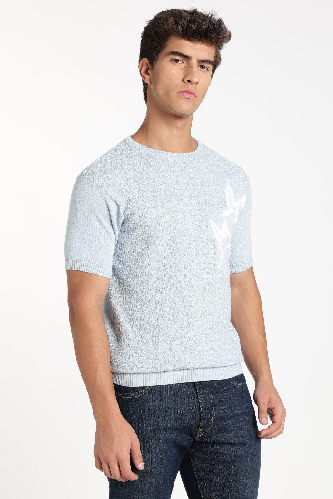 Sky Blue Floral Jacquard Knit Tee
