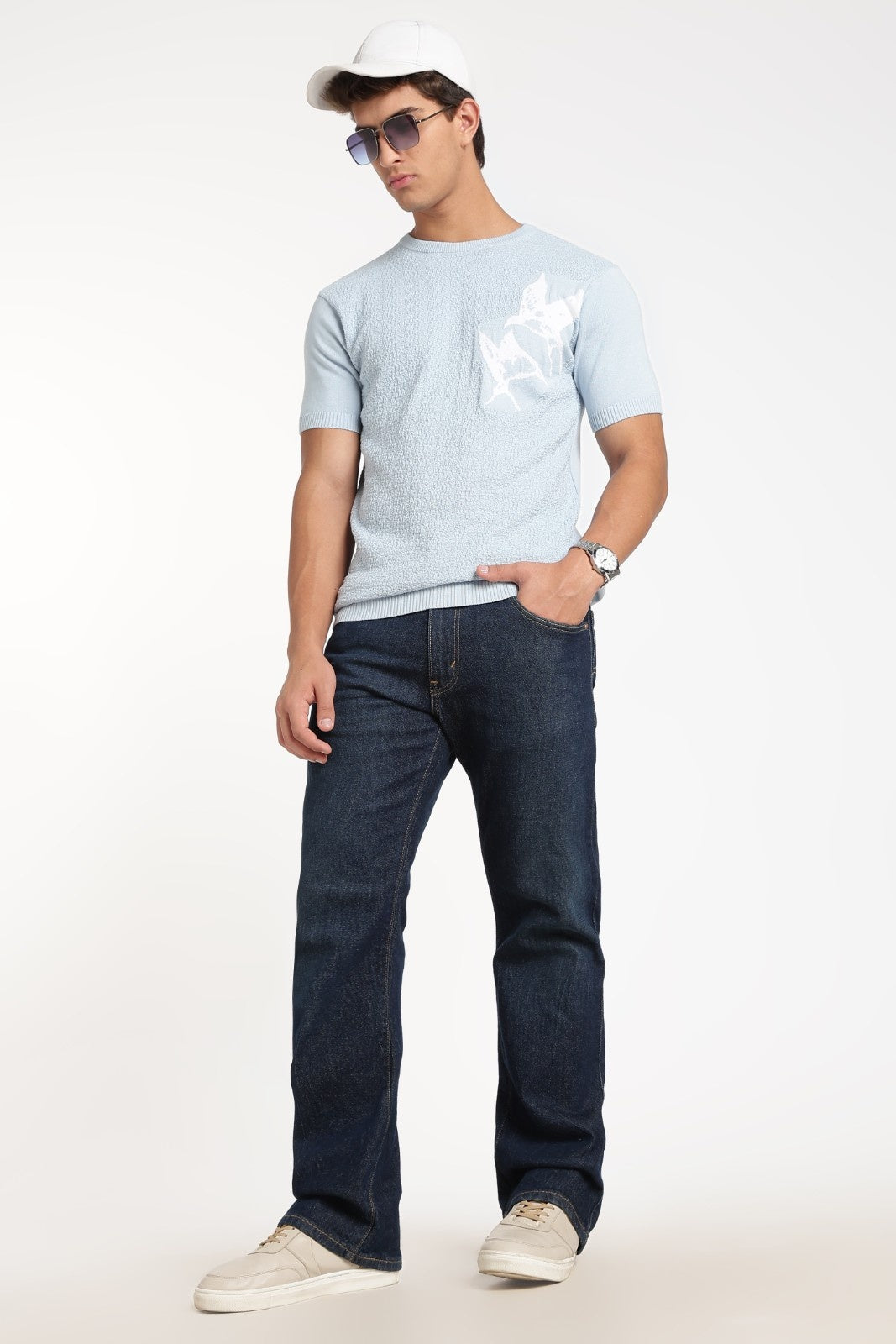 Sky Blue Floral Jacquard Knit Tee