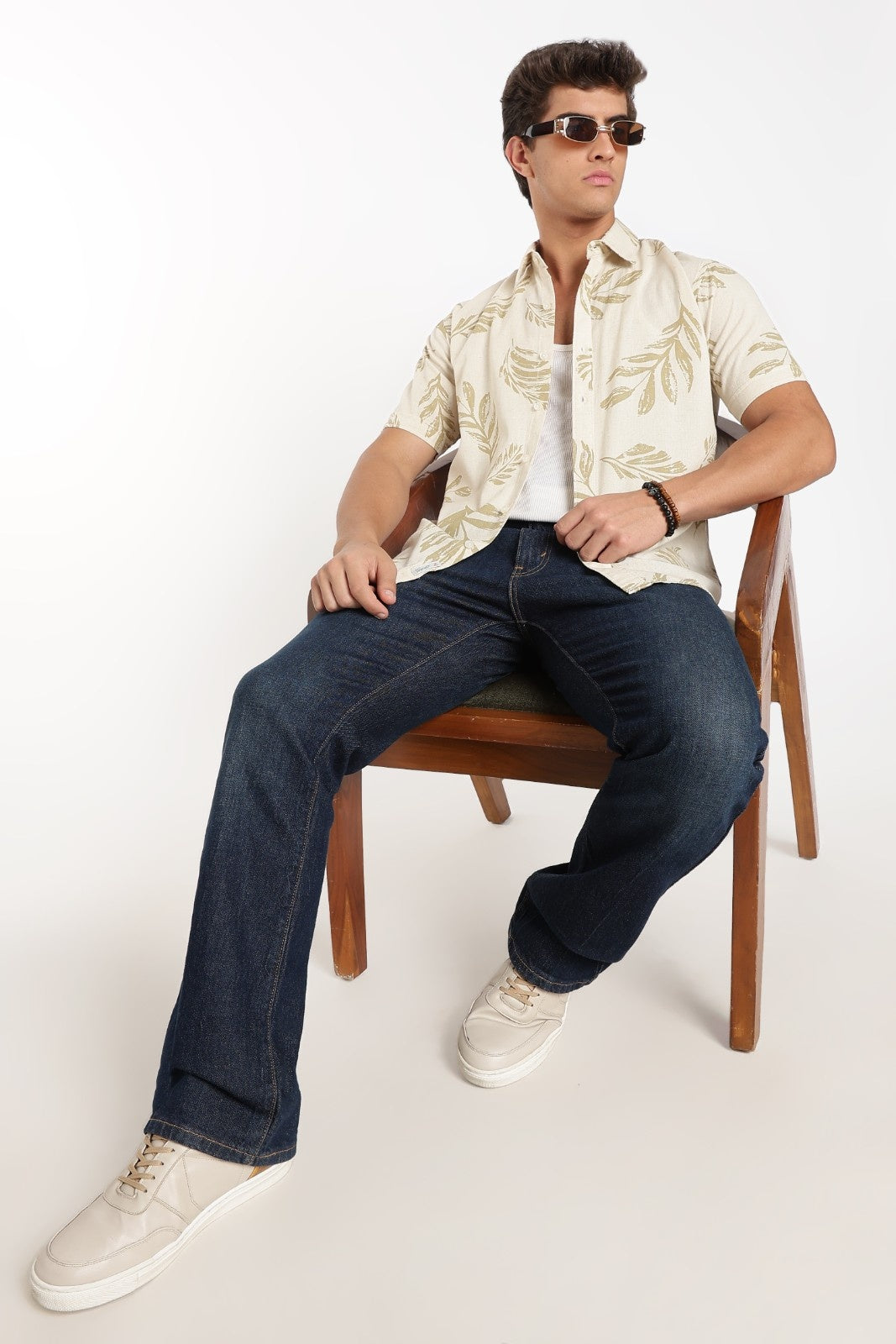 Cream Tropical Leaf Print Shirt